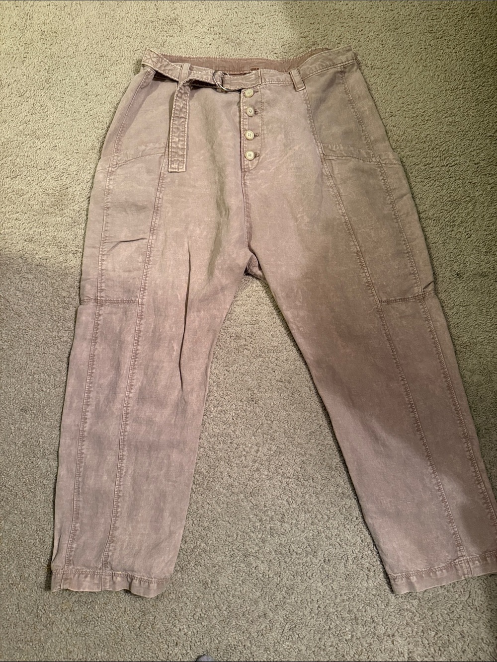 Free People Desert Daze High-Waist Button Front Utility Pants - Taupe/Pink